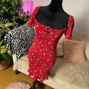 Red dainty flower print dress
